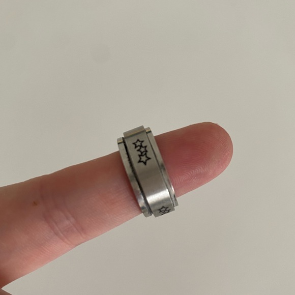 Stainless Steal Fidget Spinner Ring with Stars - Picture 1 of 3